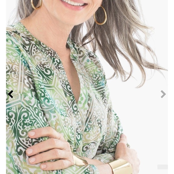 Chico’s Block-Print Green Cream Popover Lightweight Tunic Top Blouse Size S - Picture 5 of 16